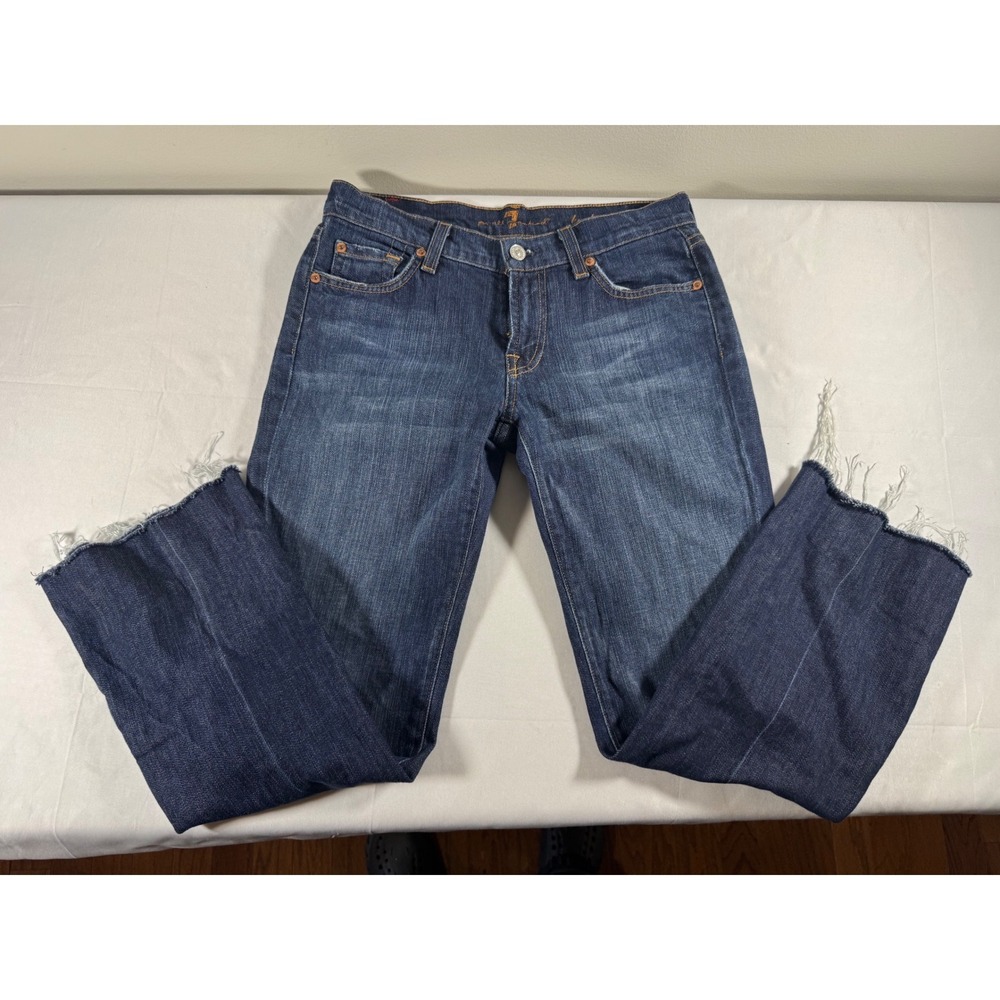 7 For All Mankind Bootcut Jeans Dark Wash Raw Hem Size 27 U575080U-080U